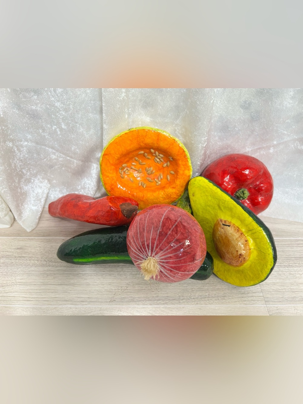 Handmade Papier Mache Faux Fruit Vegetable Decor Lot of 6 Folk Art Kitchen